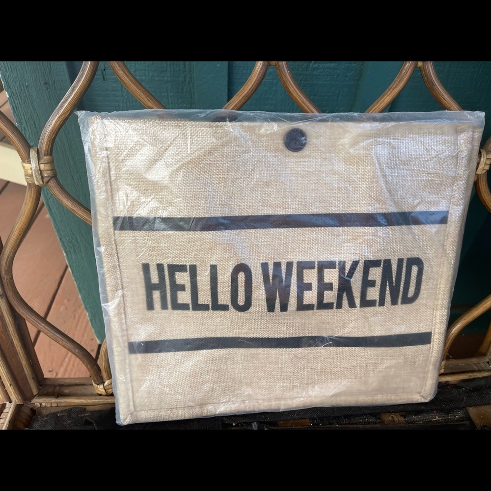 NWT Jute Bag “ Hello Weekend “ - Picture 2 of 3